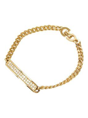 Dior Plate Chain Bracelet Gold Plated Rhinestone